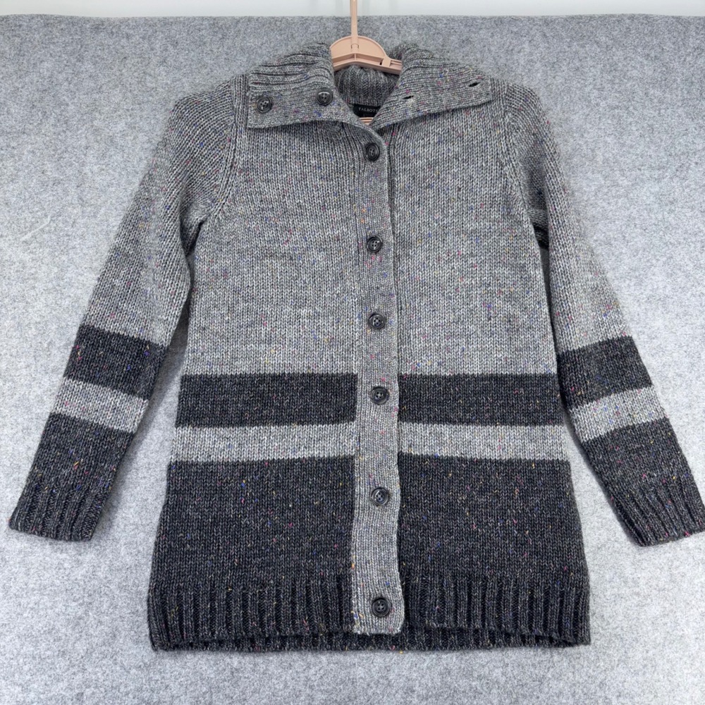 Talbots Confetti Tweed Wool Blend Striped Button Cardigan Grey XS